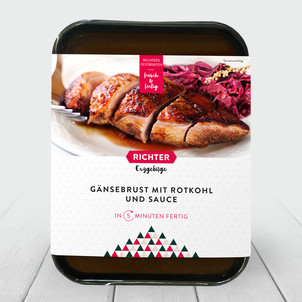 Richters Festbraten Gaensebrust mit Rotkohl und Sauce Verpackung