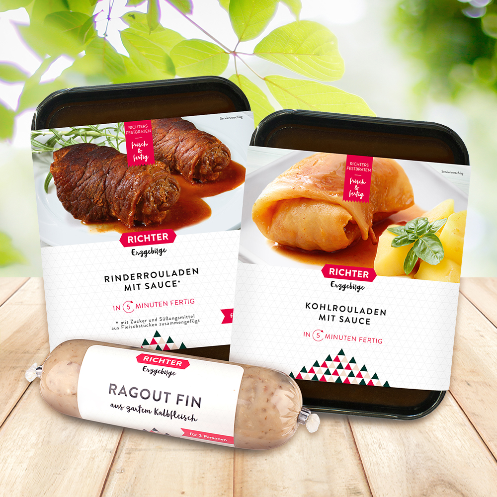 Menü Set - Festbraten Rinderrouladen - 2 Portionen/ Kohlrouladen 2 Portionen und Ragout fin