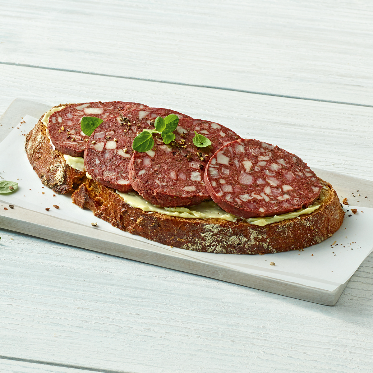 RichterErzgebirgeBlutwurstStimmung Brot mit Oederaner Blutwurst